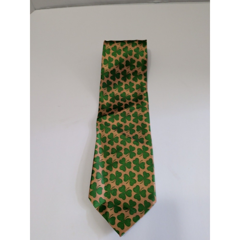 Shamrock Irish Mens Gold and Green Embellished Neck Tie‎ St. Patricks Halloween